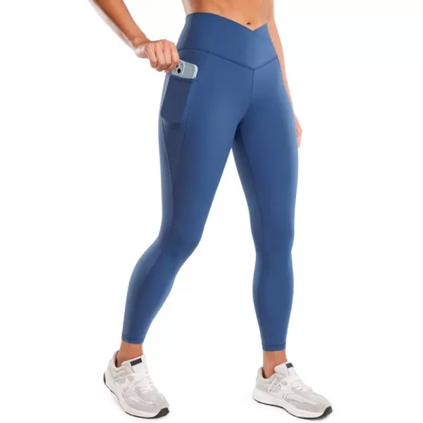 CRZ YOGA Butterluxe Womens Crossover Waist Workout Leggings with Pockets 25  V Cross High Waist Gym Lounge Yoga PantsPitch Blue