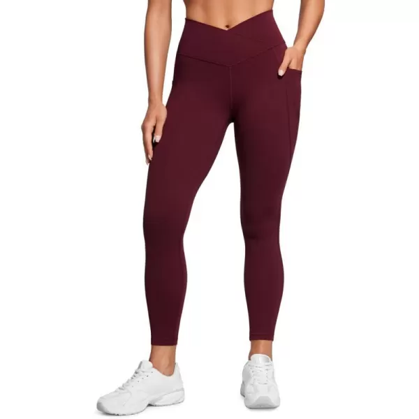 CRZ YOGA Butterluxe Womens Crossover Waist Workout Leggings with Pockets 25  V Cross High Waist Gym Lounge Yoga PantsRed Merlot