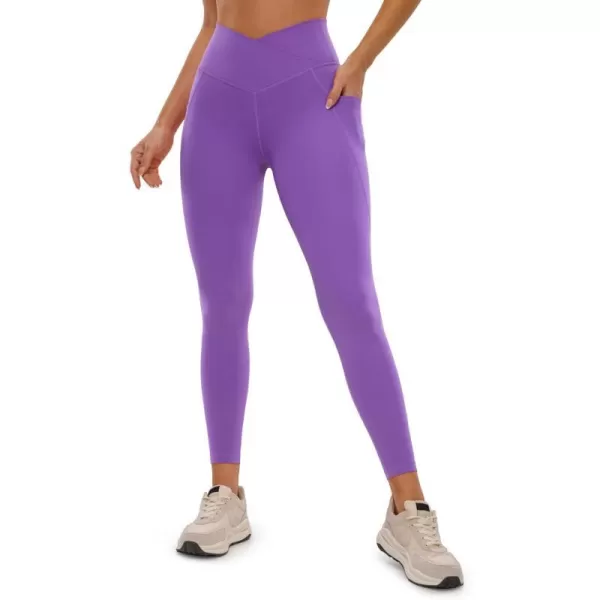 CRZ YOGA Butterluxe Womens Crossover Waist Workout Leggings with Pockets 25  V Cross High Waist Gym Lounge Yoga PantsRoyal Lilac