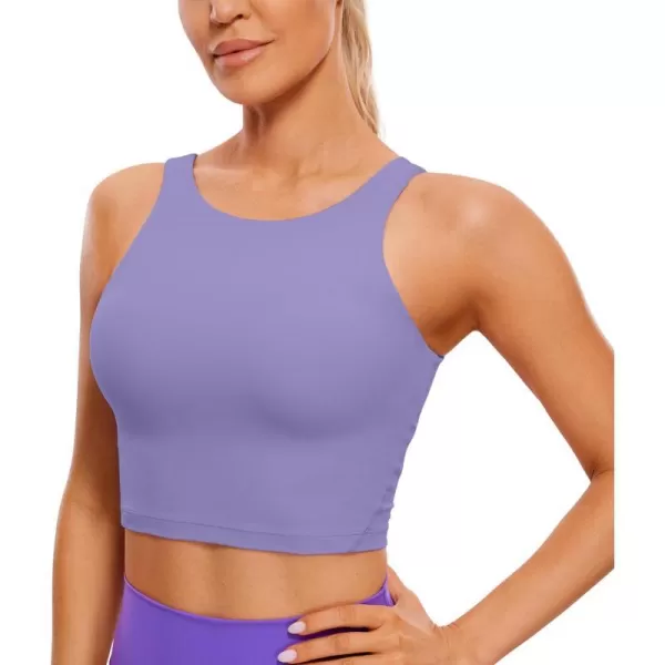 CRZ YOGA Butterluxe Womens High Neck Longline Sports Bra  U Back Padded Crop Workout Tank Top with Built in BraDark Lavender Purple