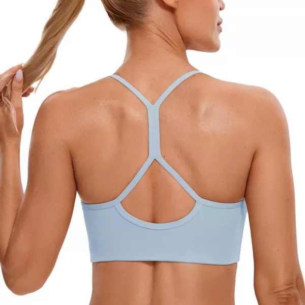 CRZ YOGA Butterluxe Womens High Neck Y Back Sports Bra  Padded Halter Racerback Spaghetti Thin Strap Workout Yoga BraCambric Blue