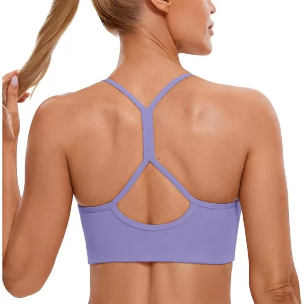 CRZ YOGA Butterluxe Womens High Neck Y Back Sports Bra  Padded Halter Racerback Spaghetti Thin Strap Workout Yoga BraDark Lavender Purple