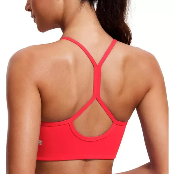 CRZ YOGA Butterluxe Womens High Neck Y Back Sports Bra  Padded Halter Racerback Spaghetti Thin Strap Workout Yoga BraDeep Red