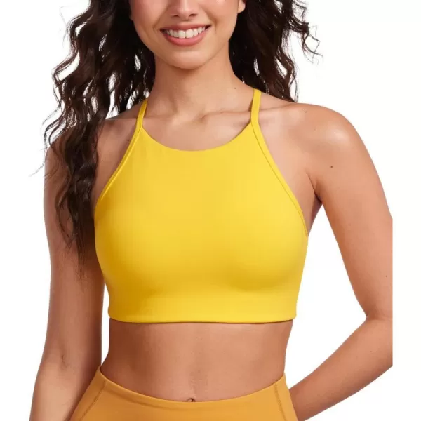 CRZ YOGA Butterluxe Womens High Neck Y Back Sports Bra  Padded Halter Racerback Spaghetti Thin Strap Workout Yoga BraHigh Visibility Yellow