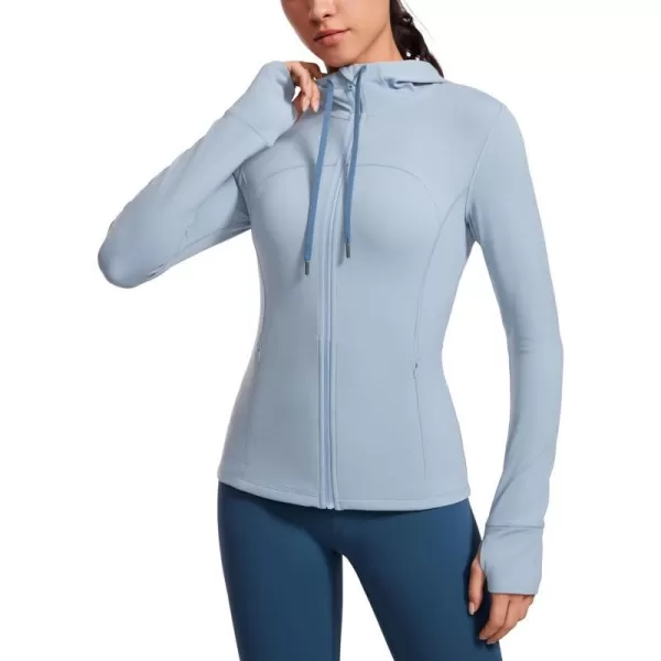 CRZ YOGA Butterluxe Womens Hooded Workout Jacket  Zip Up Athletic Running Jacket with Back Mesh Vent  Thumb HolesCambric Blue