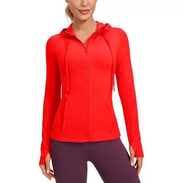 CRZ YOGA Butterluxe Womens Hooded Workout Jacket  Zip Up Athletic Running Jacket with Back Mesh Vent  Thumb HolesDark Red