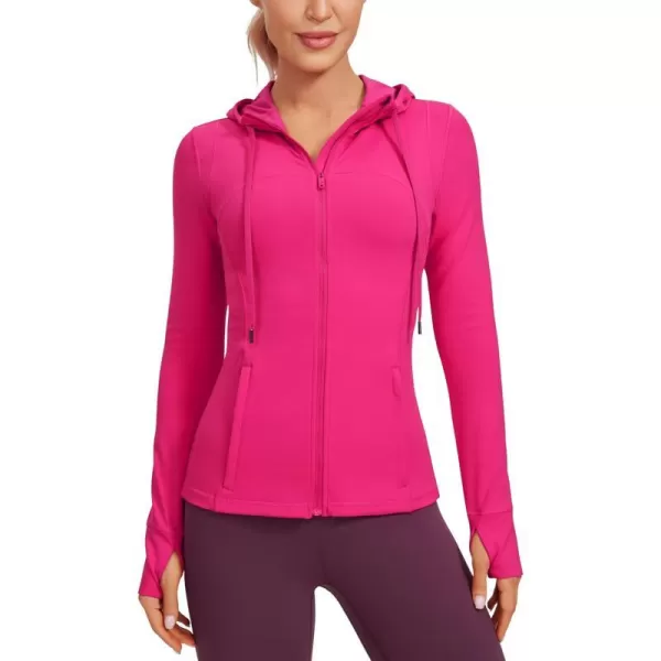 CRZ YOGA Butterluxe Womens Hooded Workout Jacket  Zip Up Athletic Running Jacket with Back Mesh Vent  Thumb HolesGranita Pink