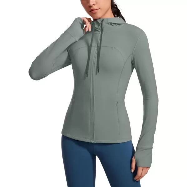 CRZ YOGA Butterluxe Womens Hooded Workout Jacket  Zip Up Athletic Running Jacket with Back Mesh Vent  Thumb HolesGrey Sage