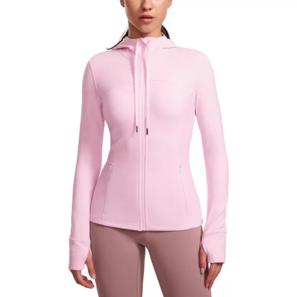 CRZ YOGA Butterluxe Womens Hooded Workout Jacket  Zip Up Athletic Running Jacket with Back Mesh Vent  Thumb HolesPink Peony