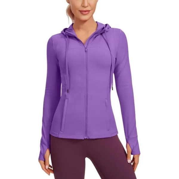 CRZ YOGA Butterluxe Womens Hooded Workout Jacket  Zip Up Athletic Running Jacket with Back Mesh Vent  Thumb HolesRoyal Lilac