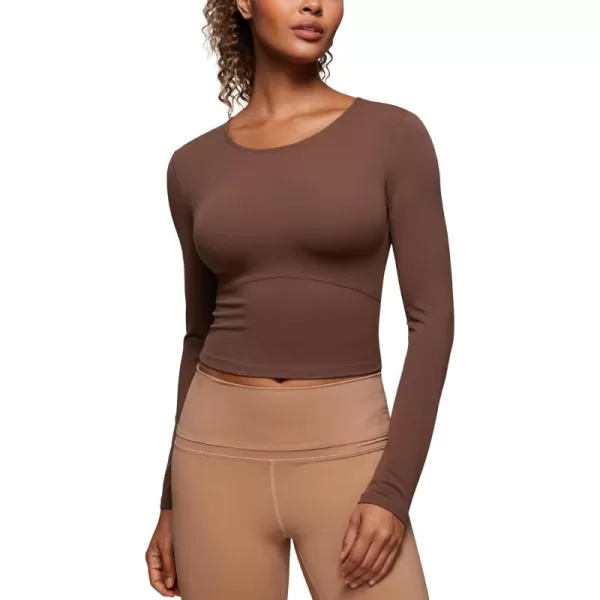 CRZ YOGA Butterluxe Womens Long Sleeve Crop Yoga Shirts Slim Fit Cropped Workout Tops Athletic Casual Basic Tight ShirtCoffee Brown