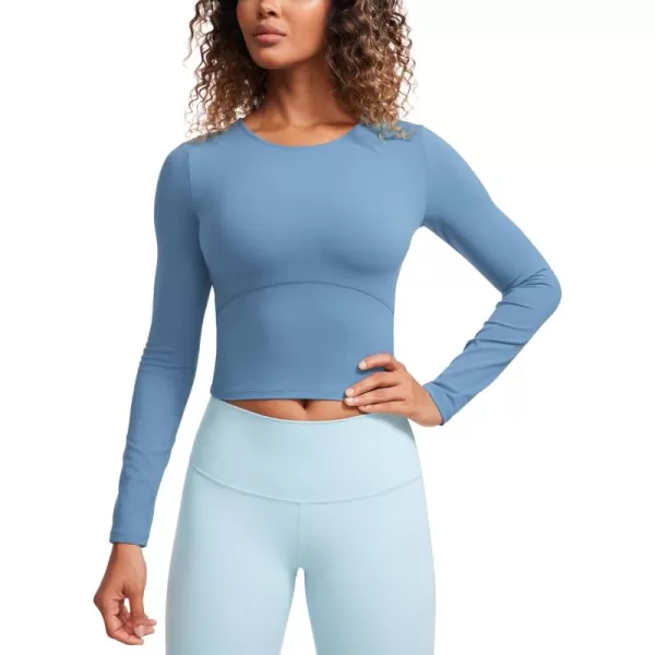 CRZ YOGA Butterluxe Womens Long Sleeve Crop Yoga Shirts Slim Fit Cropped Workout Tops Athletic Casual Basic Tight ShirtUniverse Blue