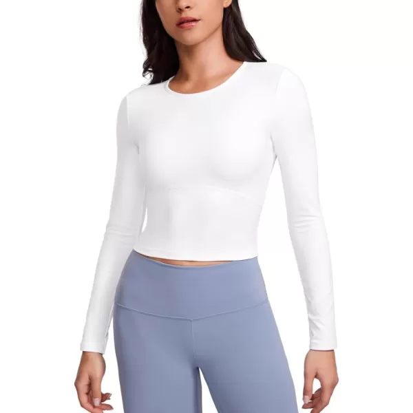 CRZ YOGA Butterluxe Womens Long Sleeve Crop Yoga Shirts Slim Fit Cropped Workout Tops Athletic Casual Basic Tight ShirtWhite