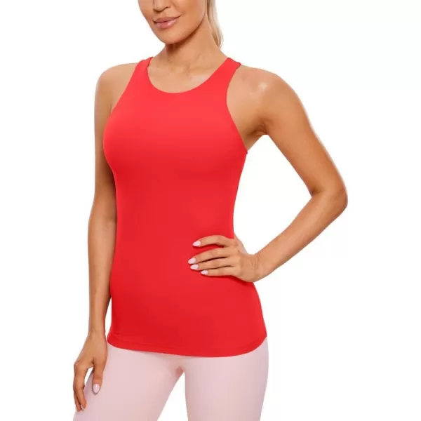 CRZ YOGA Butterluxe Womens Racerback High Neck Tank Top  with Built in Bra Workout Padded Yoga Athletic CamisoleDeep Red