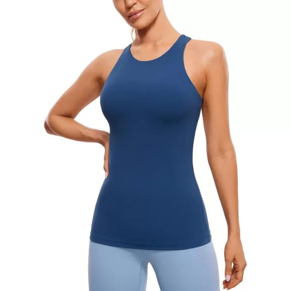 CRZ YOGA Butterluxe Womens Racerback High Neck Tank Top  with Built in Bra Workout Padded Yoga Athletic CamisoleFrench Navy