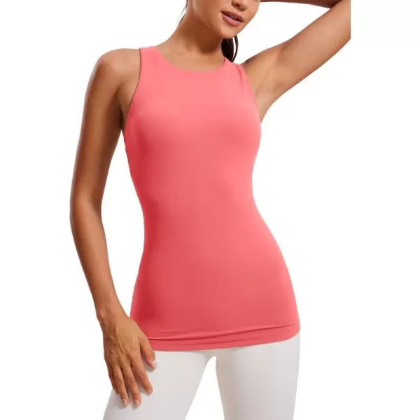 CRZ YOGA Butterluxe Womens Racerback High Neck Tank Top  with Built in Bra Workout Padded Yoga Athletic CamisoleRaspberry Sorbet