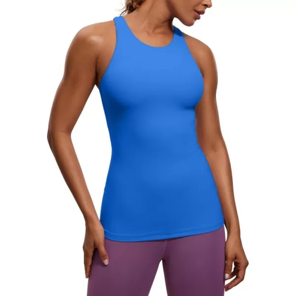 CRZ YOGA Butterluxe Womens Racerback High Neck Tank Top  with Built in Bra Workout Padded Yoga Athletic CamisoleSparkle Blue