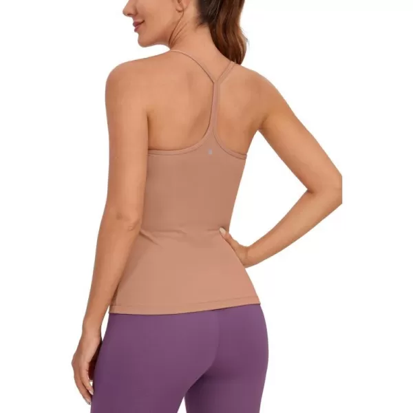 CRZ YOGA Butterluxe Womens Racerback Tank Top with Built in Bra  Spaghetti Thin Strap Padded Workout Slim Yoga CamisoleMocha Mousse