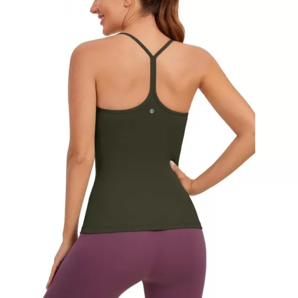 CRZ YOGA Butterluxe Womens Racerback Tank Top with Built in Bra  Spaghetti Thin Strap Padded Workout Slim Yoga CamisoleOlive Green