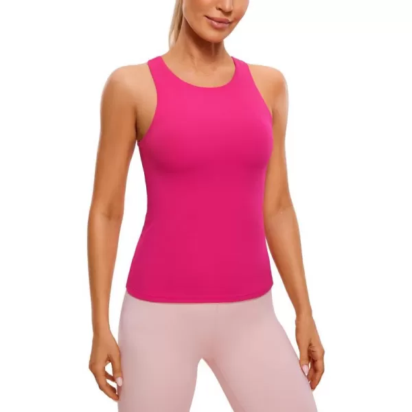 CRZ YOGA Butterluxe Womens Racerback Workout Tank Top with Built in Shelf Bra  Padded High Neck Yoga Athletic CamisoleGranita Pink