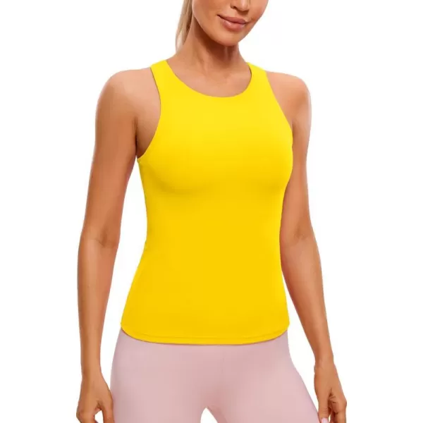 CRZ YOGA Butterluxe Womens Racerback Workout Tank Top with Built in Shelf Bra  Padded High Neck Yoga Athletic CamisoleHigh Visibility Yellow