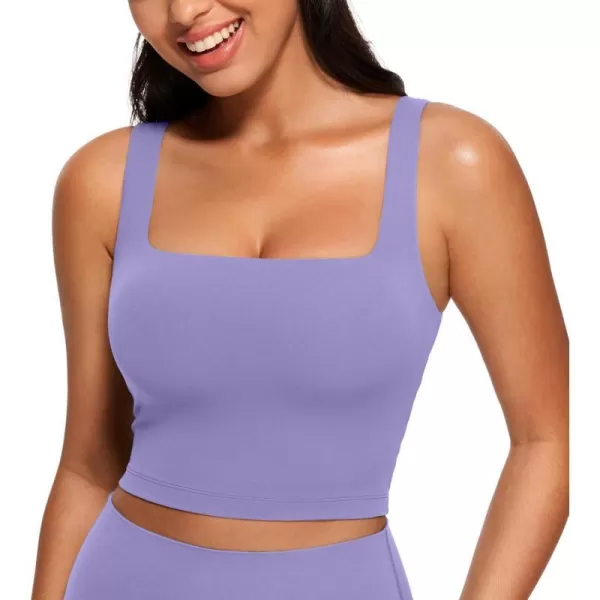 CRZ YOGA Butterluxe Womens Square Neck Longline Sports Bra  Workout Crop Tank Tops Padded with Built in Shelf Yoga BraDark Lavender Purple