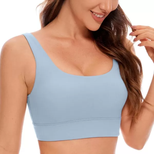 CRZ YOGA Butterluxe Womens U Back Sports Bra  Scoop Neck Padded Low Impact Yoga Bra Workout Crop Top with Built in BraCambric Blue