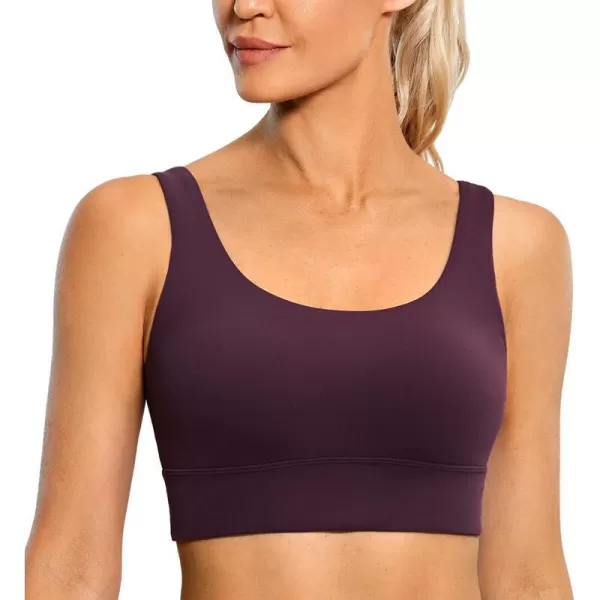 CRZ YOGA Butterluxe Womens U Back Sports Bra  Scoop Neck Padded Low Impact Yoga Bra Workout Crop Top with Built in BraDeep Purple