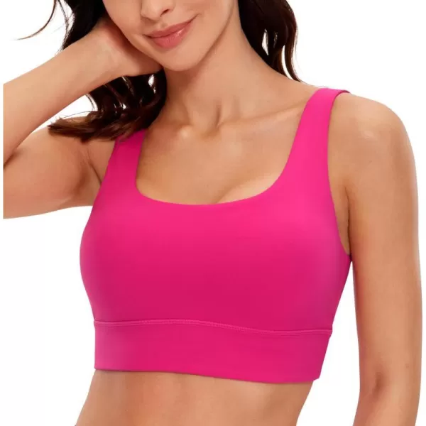 CRZ YOGA Butterluxe Womens U Back Sports Bra  Scoop Neck Padded Low Impact Yoga Bra Workout Crop Top with Built in BraGranita Pink