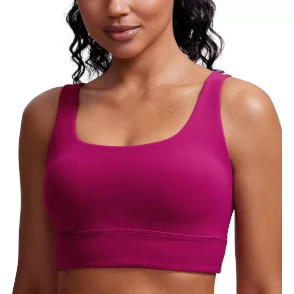 CRZ YOGA Butterluxe Womens U Back Sports Bra  Scoop Neck Padded Low Impact Yoga Bra Workout Crop Top with Built in BraMagenta Purple