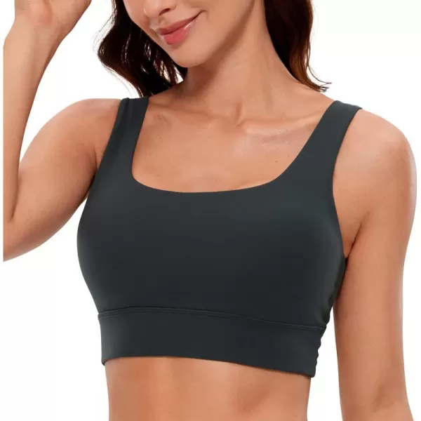 CRZ YOGA Butterluxe Womens U Back Sports Bra  Scoop Neck Padded Low Impact Yoga Bra Workout Crop Top with Built in BraMelanite