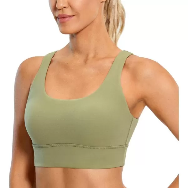 CRZ YOGA Butterluxe Womens U Back Sports Bra  Scoop Neck Padded Low Impact Yoga Bra Workout Crop Top with Built in BraMoss Green