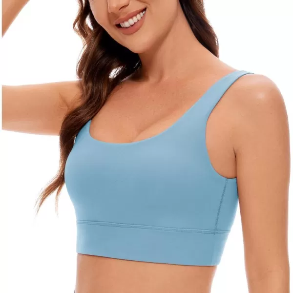 CRZ YOGA Butterluxe Womens U Back Sports Bra  Scoop Neck Padded Low Impact Yoga Bra Workout Crop Top with Built in BraPure Blue