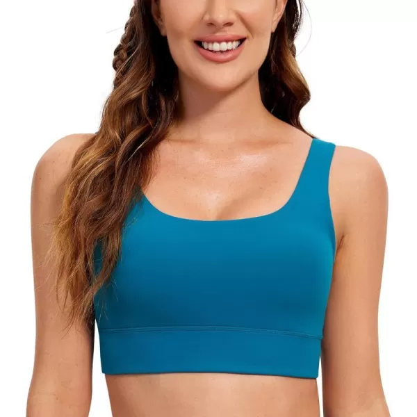 CRZ YOGA Butterluxe Womens U Back Sports Bra  Scoop Neck Padded Low Impact Yoga Bra Workout Crop Top with Built in BraSupersonic Blue