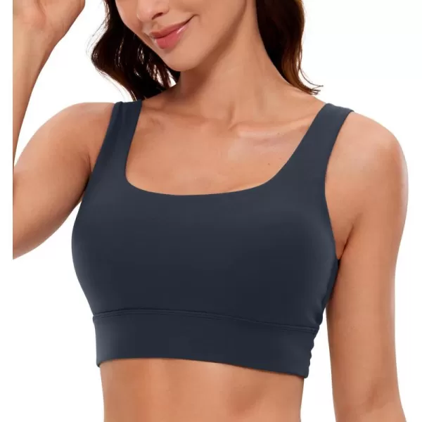 CRZ YOGA Butterluxe Womens U Back Sports Bra  Scoop Neck Padded Low Impact Yoga Bra Workout Crop Top with Built in BraTwilight Blue