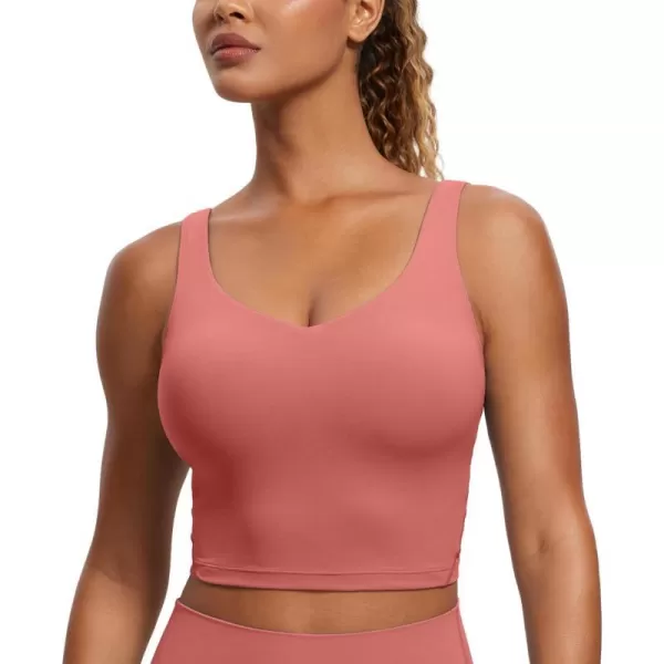 CRZ YOGA Butterluxe Womens V Neck Longline Sports Bra  Padded Workout Crop Tank Top with Built in BraBriar Rose