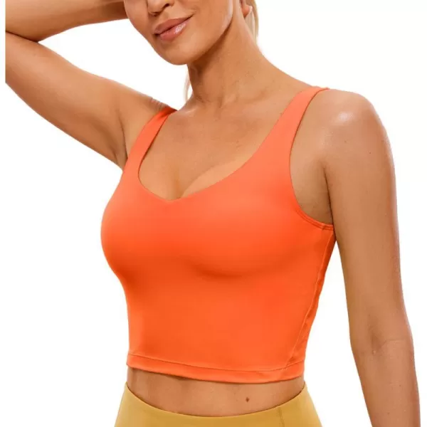 CRZ YOGA Butterluxe Womens V Neck Longline Sports Bra  Padded Workout Crop Tank Top with Built in BraNeon Orange