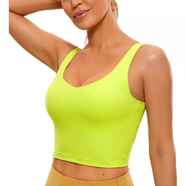 CRZ YOGA Butterluxe Womens V Neck Longline Sports Bra  Padded Workout Crop Tank Top with Built in BraNeon Yellow