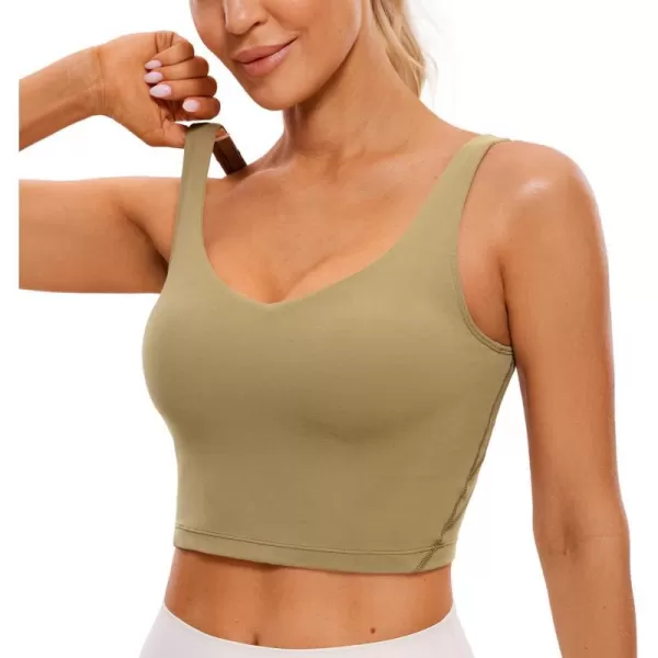 CRZ YOGA Butterluxe Womens V Neck Longline Sports Bra  Padded Workout Crop Tank Top with Built in BraSoul Brown