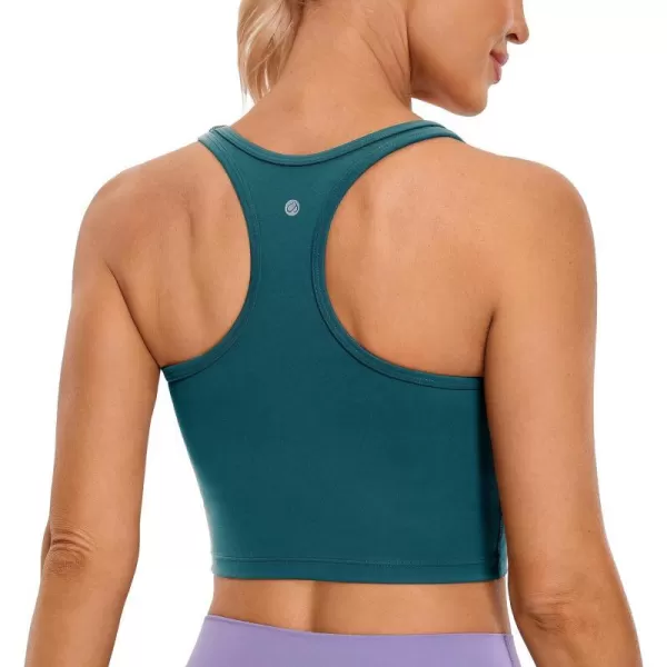 CRZ YOGA Butterluxe Womens YBack Racerback Longline Sports Bra  Padded Scoop Neck Workout Crop Tank Top with Built in BraBorealis Green