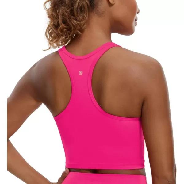 CRZ YOGA Butterluxe Womens YBack Racerback Longline Sports Bra  Padded Scoop Neck Workout Crop Tank Top with Built in BraGranita Pink