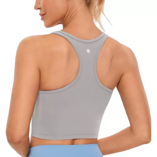 CRZ YOGA Butterluxe Womens YBack Racerback Longline Sports Bra  Padded Scoop Neck Workout Crop Tank Top with Built in BraGull Gray