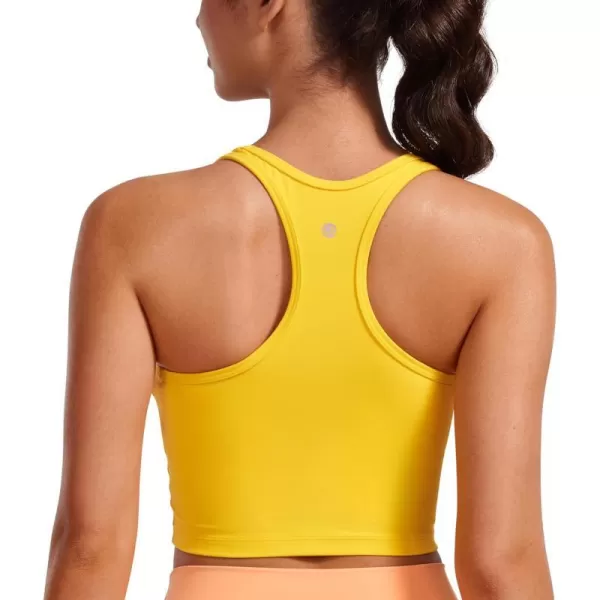 CRZ YOGA Butterluxe Womens YBack Racerback Longline Sports Bra  Padded Scoop Neck Workout Crop Tank Top with Built in BraHigh Visibility Yellow