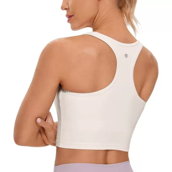 CRZ YOGA Butterluxe Womens YBack Racerback Longline Sports Bra  Padded Scoop Neck Workout Crop Tank Top with Built in BraMilky White