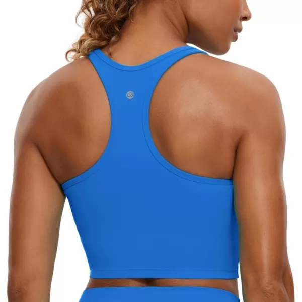 CRZ YOGA Butterluxe Womens YBack Racerback Longline Sports Bra  Padded Scoop Neck Workout Crop Tank Top with Built in BraSparkle Blue