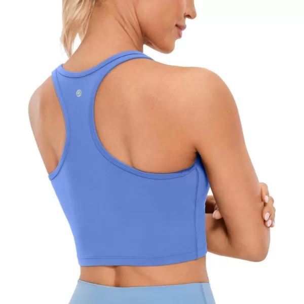 CRZ YOGA Butterluxe Womens YBack Racerback Longline Sports Bra  Padded Scoop Neck Workout Crop Tank Top with Built in BraWild Indigo