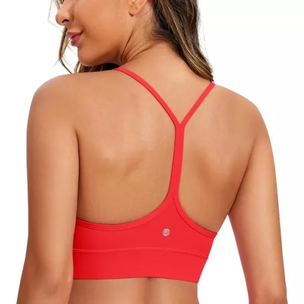 CRZ YOGA Butterluxe Womens YBack Racerback Sports Bra  Spaghetti Straps Wireless Scoop Neck Athletic Padded Yoga BraDeep Red