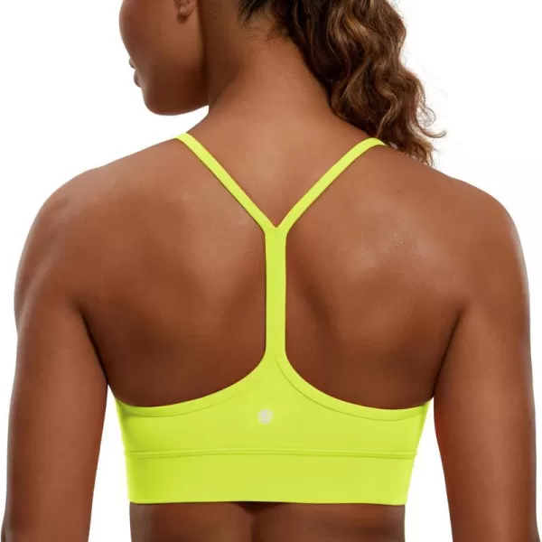 CRZ YOGA Butterluxe Womens YBack Racerback Sports Bra  Spaghetti Straps Wireless Scoop Neck Athletic Padded Yoga BraNeon Yellow