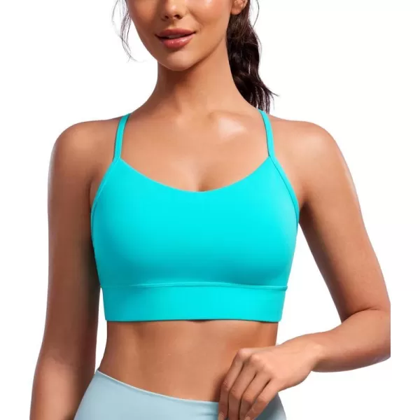 CRZ YOGA Butterluxe Womens YBack Racerback Sports Bra  Spaghetti Straps Wireless Scoop Neck Athletic Padded Yoga BraSpectral Blue