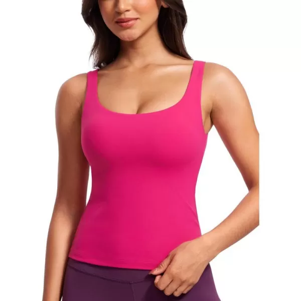 CRZ YOGA Butterluxe Workout Tank Tops for Women U Neck Padded Crop Tops Athletic Camisole Tops with Built in BraGranita Pink